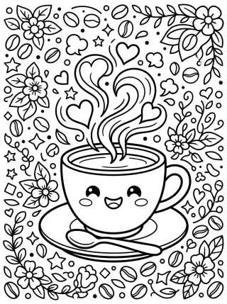 Desenho de Taza de Café Kawaii para colorir e imprimir grátis