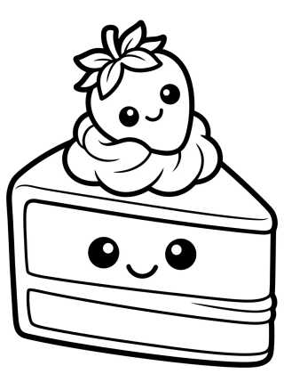 Desenho de Pastel de Fresa Kawaii para colorir e imprimir grátis