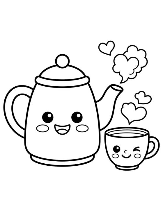 Desenho de Tetera y Tacita de Té Lindas para colorir e imprimir grátis
