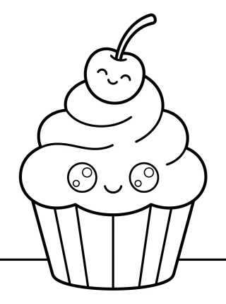 Desenho de Cupcake Lindo con Cereza para colorir e imprimir grátis