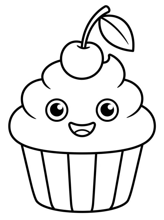 Desenho de Cupcake Sonriente con Cereza para colorir e imprimir grátis