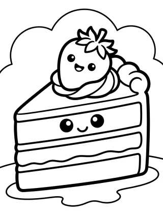 Desenho de Trozo de tarta de fresa Kawaii para colorir e imprimir grátis