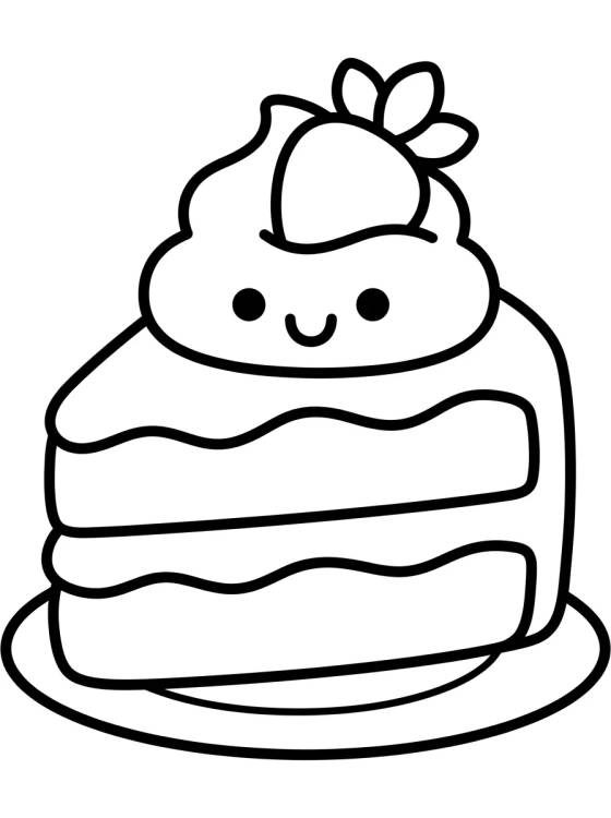 Desenho de Rebanada de Pastel de Fresa Kawaii para colorir e imprimir grátis