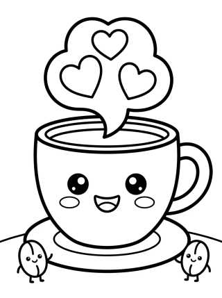 Desenho de Taza de Café Kawaii Sonriente para colorir e imprimir grátis