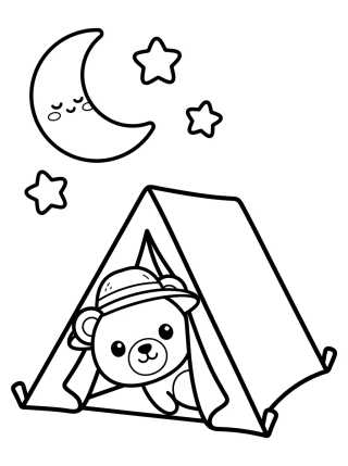 Desenho de Osito Lindo en Tienda de Campaña para colorir e imprimir grátis