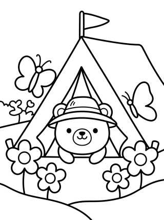 Desenho de Osito Kawaii en su Tienda de Campaña para colorir e imprimir grátis