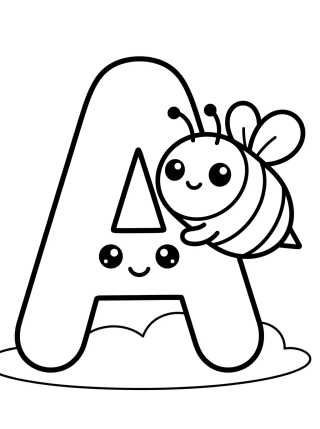 Desenho de Letra A con Abejita Tierna para colorir e imprimir grátis