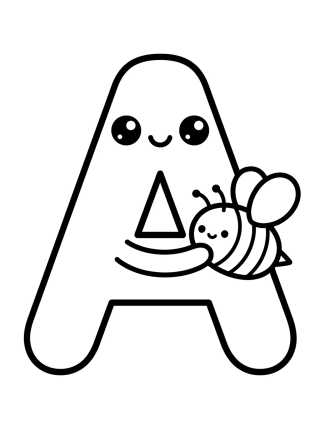 Desenho de Letra A con Abejita Tierna para colorir e imprimir grátis