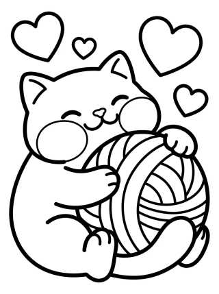 Desenho de Gatito Tierno con Ovillo de Lana para colorir e imprimir grátis