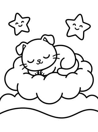 Desenho de Gatito Lindo en la Nube para colorir e imprimir grátis