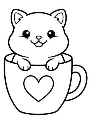 Desenho de Gatito Tierno en una Taza para colorir e imprimir grátis