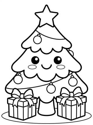 Desenho de Árbol de Navidad Kawaii Sonriente para colorir e imprimir grátis