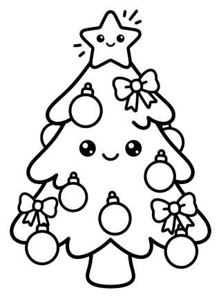 Desenho de Árbol de Navidad Sonriente con Estrella Kawaii para colorir e imprimir grátis