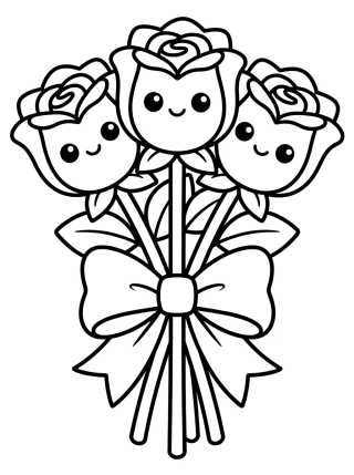 Desenho de Ramo de Rosas Kawaii para colorir e imprimir grátis