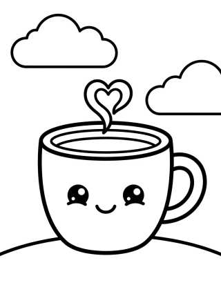 Desenho de Taza de Café Kawaii Sonriente para colorir e imprimir grátis