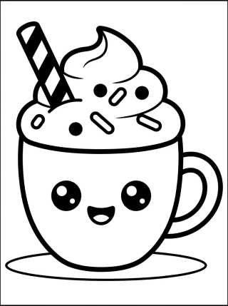 Desenho de Taza de Café Kawaii con Chantilly para colorir e imprimir grátis