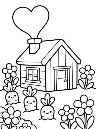 Desenho de Casita de Campo con Chimenea y Huerto para colorir e imprimir grátis