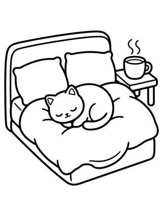 Desenho de Habitación Acogedora con Gatito para colorir e imprimir grátis