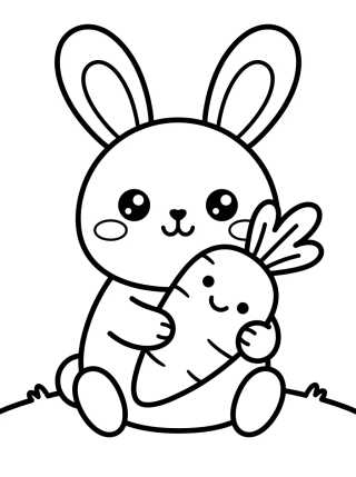 Desenho de Conejito Comiendo Zanahoria Kawaii para colorir e imprimir grátis