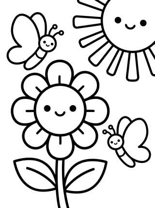 Desenho de Primavera Florida Kawaii para colorir e imprimir grátis