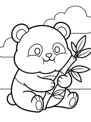 Desenho de Panda Tierno Comiendo Bambú para colorir e imprimir grátis