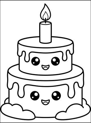 Desenho de Pastel de Cumpleaños Kawaii para colorir e imprimir grátis