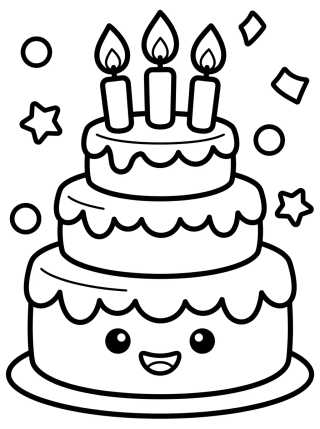 Desenho de Pastel de Cumpleaños Kawaii con Velas para colorir e imprimir grátis