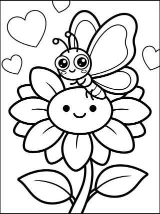 Desenho de Mariposa Sonriente en la Flor para colorir e imprimir grátis