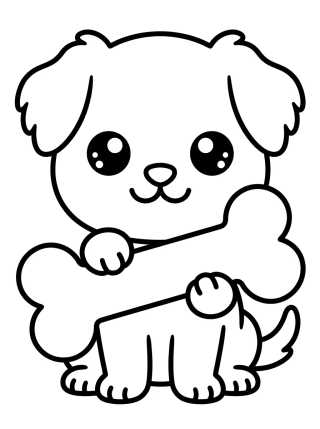 Desenho de Perrito Kawaii con Hueso para colorir e imprimir grátis