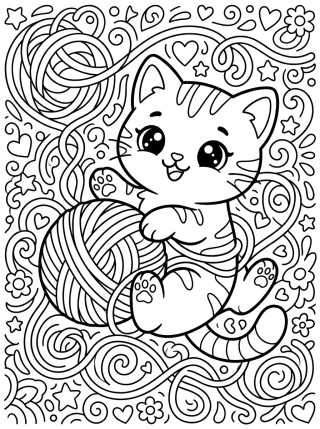 Desenho de Gatito Jugando con Ovillo de Lana para colorir e imprimir grátis