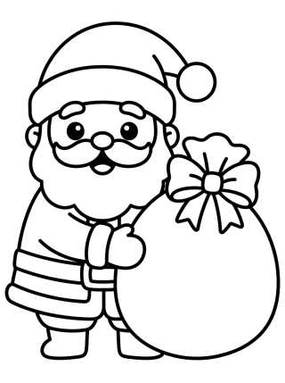 Desenho de Papá Noel Kawaii con Saco de Regalos para colorir e imprimir grátis