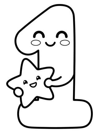 Desenho de Número 1 Lindo con Estrellita para colorir e imprimir grátis