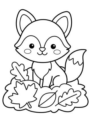 Desenho de Zorrito Lindo en las Hojas de Otoño para colorir e imprimir grátis