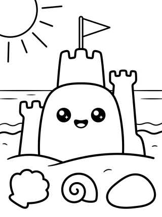 Desenho de Castillo de Arena Kawaii para colorir e imprimir grátis