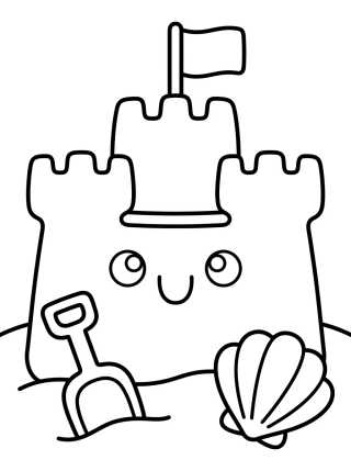 Desenho de Castillo de Arena Lindo en la Playa para colorir e imprimir grátis
