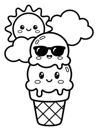 Desenho de Helado de Cono Kawaii bajo el Sol para colorir e imprimir grátis