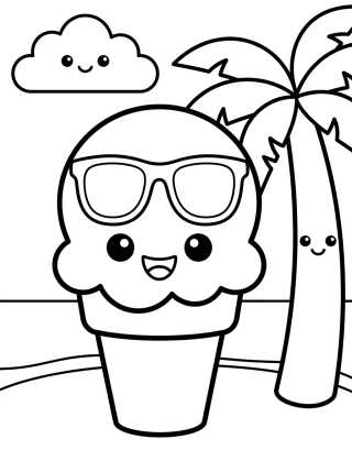 Desenho de Helado Kawaii en la Playa para colorir e imprimir grátis