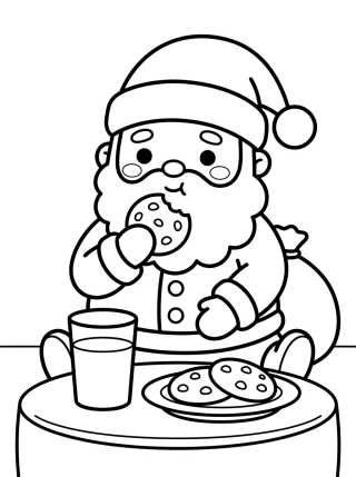 Desenho de Papá Noel Comiendo Galletas y Leche para colorir e imprimir grátis