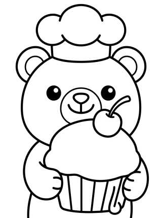 Desenho de Osito Pastelero Kawaii para colorir e imprimir grátis