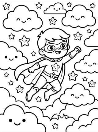 Desenho de Niño Superhéroe Volando para colorir e imprimir grátis