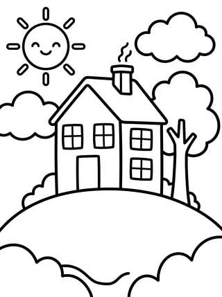 Desenho de Fachada de la Casa de Peppa en la Colina para colorir e imprimir grátis