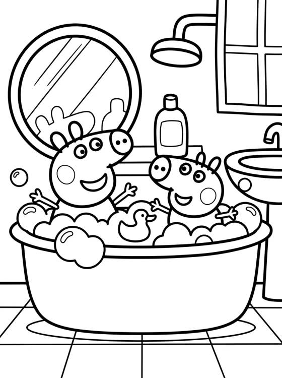 Desenho de Hora del Baño en la Casa de Peppa para colorir e imprimir grátis