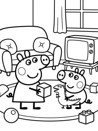 Desenho de Peppa y George Jugando en la Sala para colorir e imprimir grátis