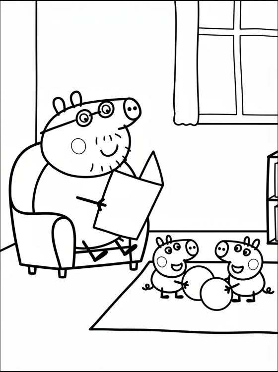 Desenho de Sala de la Casa de Peppa Pig para colorir e imprimir grátis