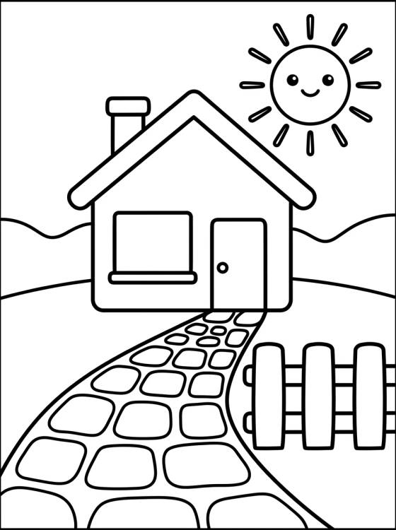 Desenho de Casita de Campo con Cerca de Madera para colorir e imprimir grátis