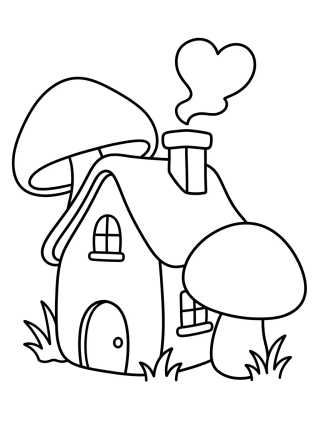 Desenho de Casita de Campo con Chimenea y Honguitos para colorir e imprimir grátis