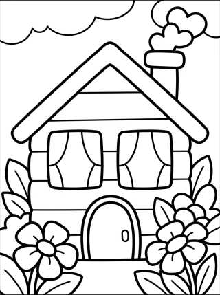 Desenho de Casa de Campo con Chimenea y Flores para colorir e imprimir grátis