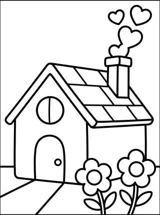 Desenho de Casita de Campo con Chimenea y Humo de Corazón para colorir e imprimir grátis