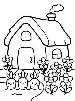 Desenho de Casita de Campo con Huerto y Flores para colorir e imprimir grátis