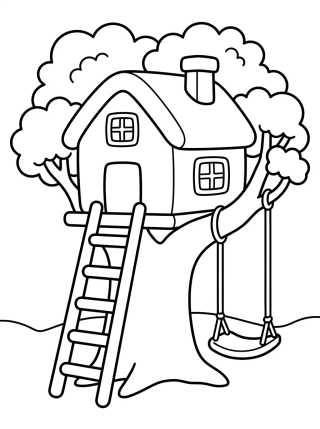 Desenho de Casita de Campo en el Árbol con Columpio para colorir e imprimir grátis